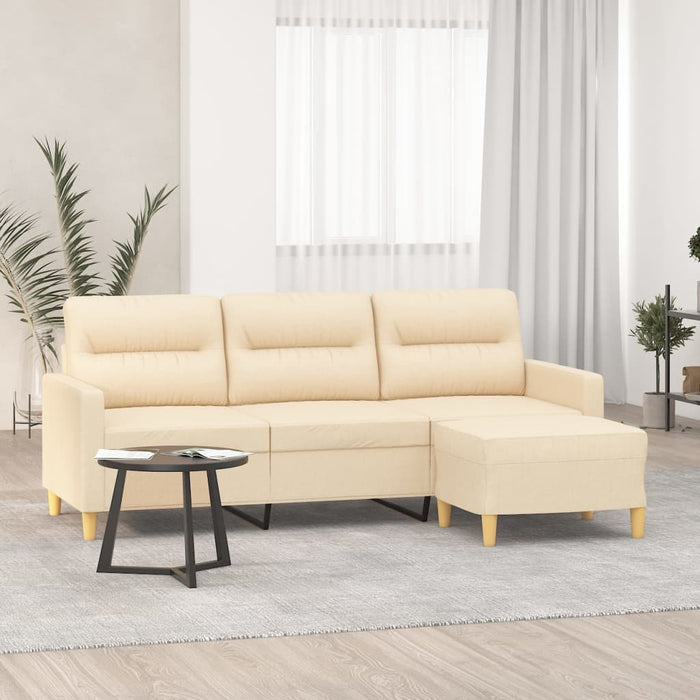Canapea cu 3 locuri cu taburet, crem, 180 cm, material textil WALTI