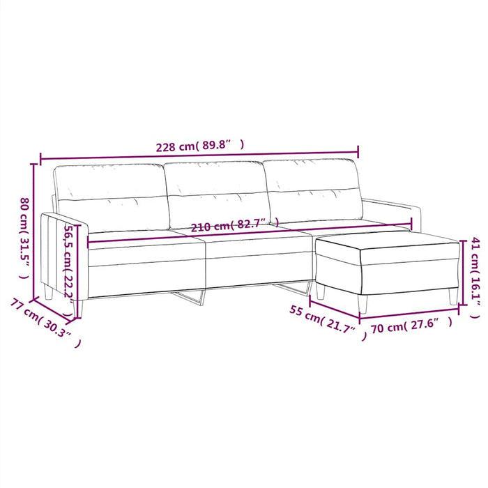 Canapea cu 3 locuri și taburet, gri închis, 210 cm, textil WALTI