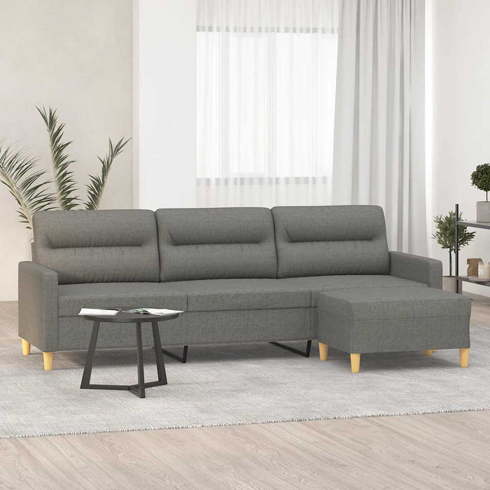 Canapea cu 3 locuri și taburet, gri închis, 210 cm, textil WALTI