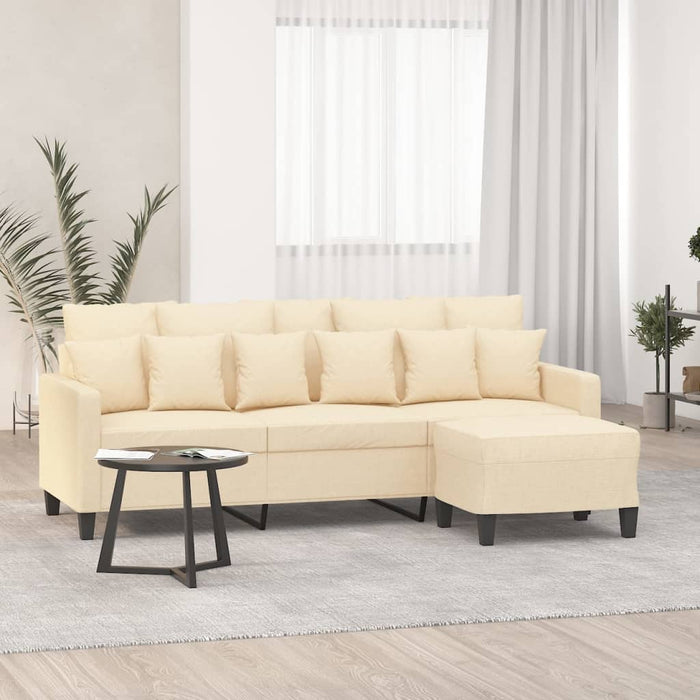 Canapea cu 3 locuri cu taburet, crem, 180 cm, material textil WALTI
