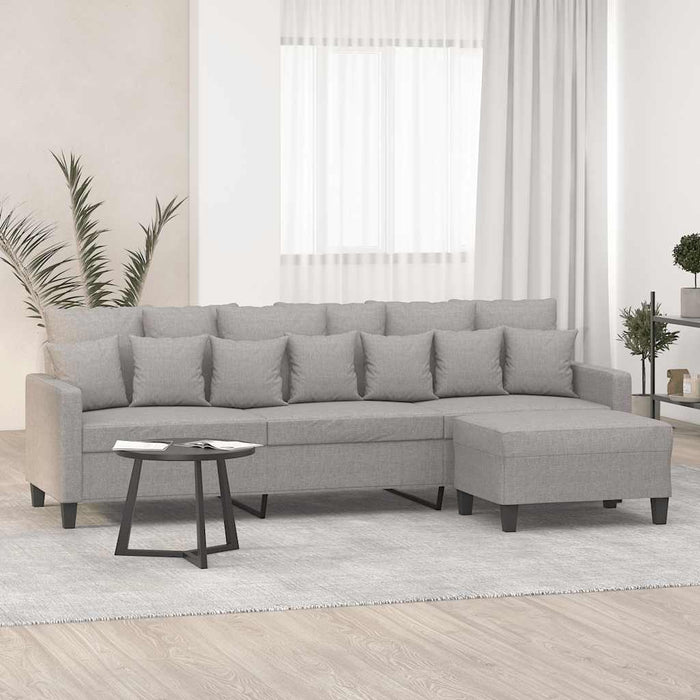 Canapea cu 3 locuri și taburet, gri deschis, 210 cm, textil WALTI