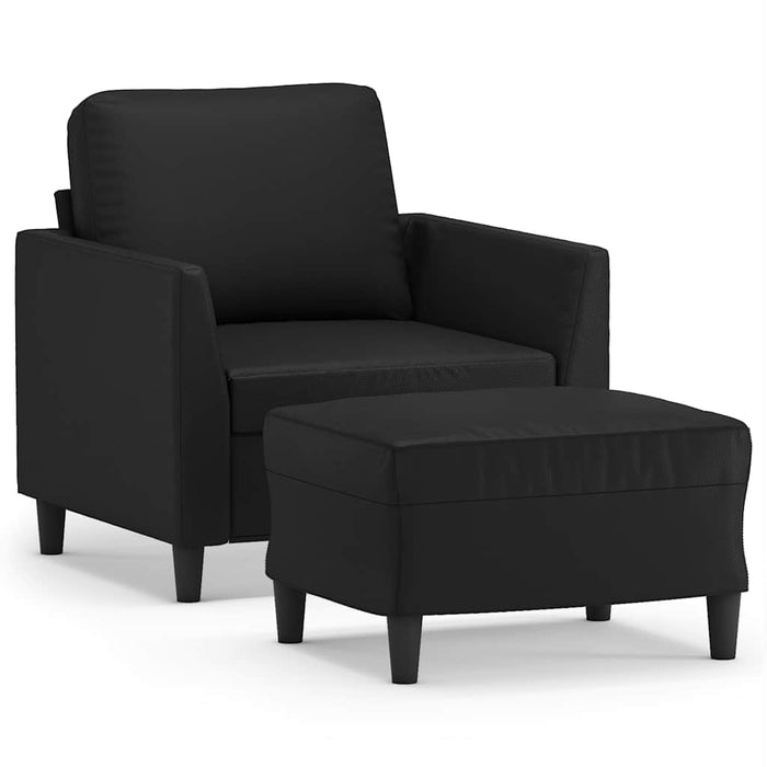 Fotoliu canapea cu taburet, negru, 60 cm, piele ecologică WALTI