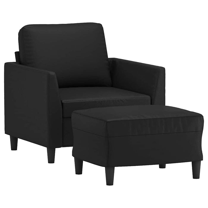 Fotoliu canapea cu taburet, negru, 60 cm, piele ecologică WALTI