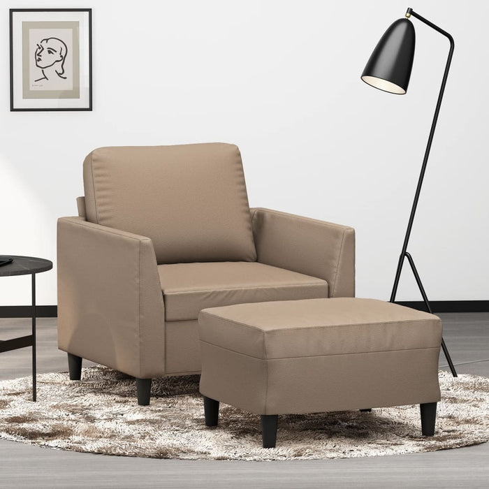 Fotoliu canapea cu taburet, cappuccino, 60 cm, piele ecologică WALTI