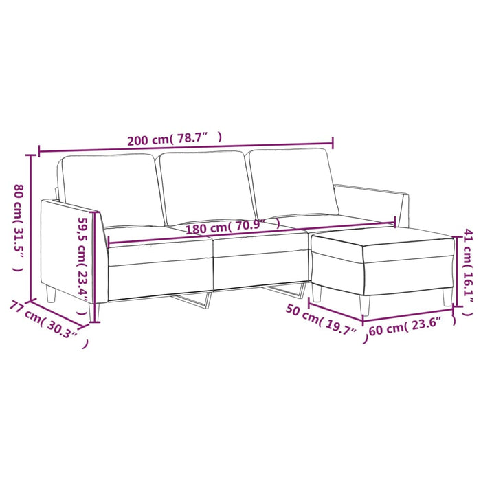 Canapea cu 3 locuri / taburet cappuccino 180 cm piele ecologică WALTI