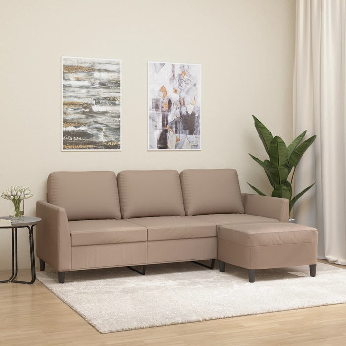 Canapea cu 3 locuri / taburet cappuccino 180 cm piele ecologică WALTI