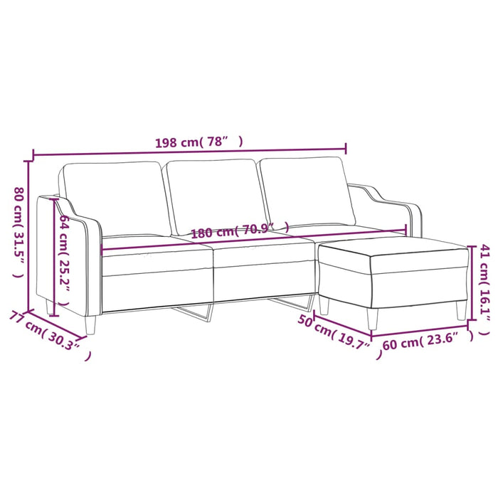 Canapea cu 3 locuri cu taburet, crem, 180 cm, material textil WALTI