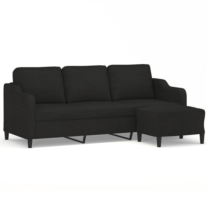 Canapea cu 3 locuri cu taburet, negru, 180 cm, material textil WALTI