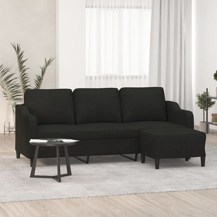 Canapea cu 3 locuri cu taburet, negru, 180 cm, material textil WALTI