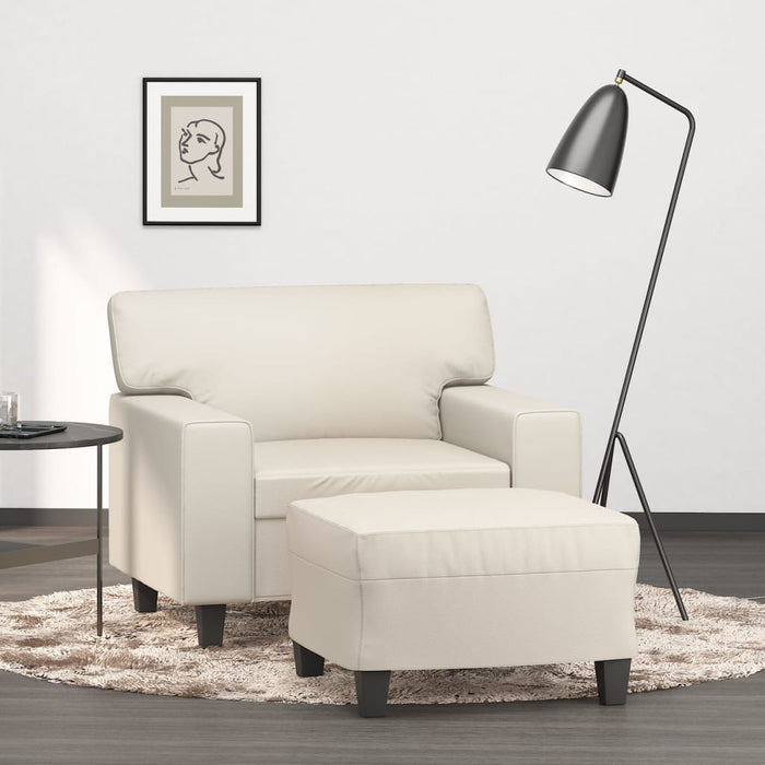 Fotoliu canapea cu taburet, crem, 60 cm, piele ecologică WALTI