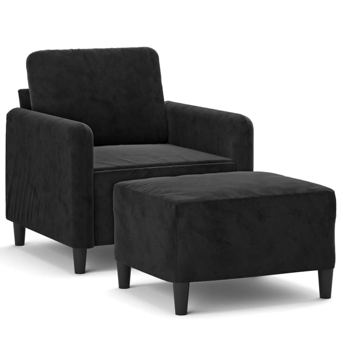 Fotoliu canapea cu taburet, negru, 60 cm, catifea WALTI