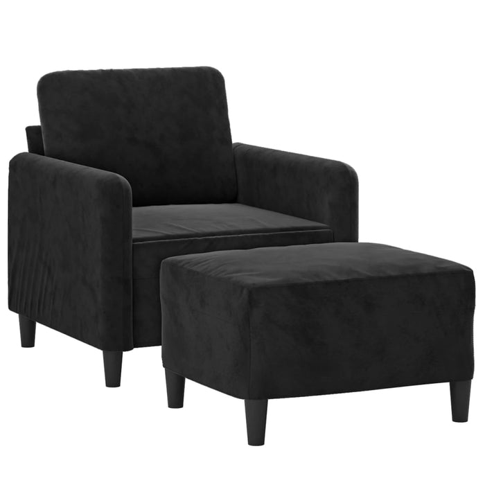 Fotoliu canapea cu taburet, negru, 60 cm, catifea WALTI