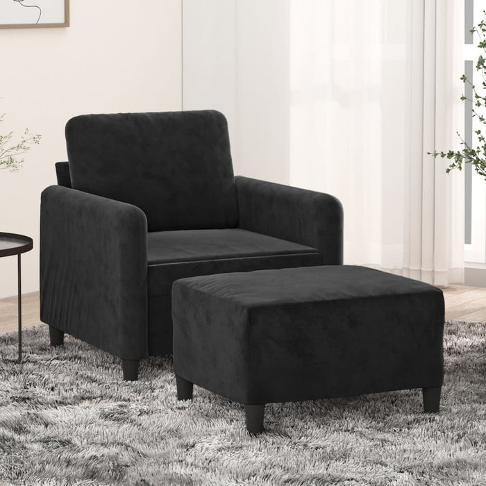 Fotoliu canapea cu taburet, negru, 60 cm, catifea WALTI
