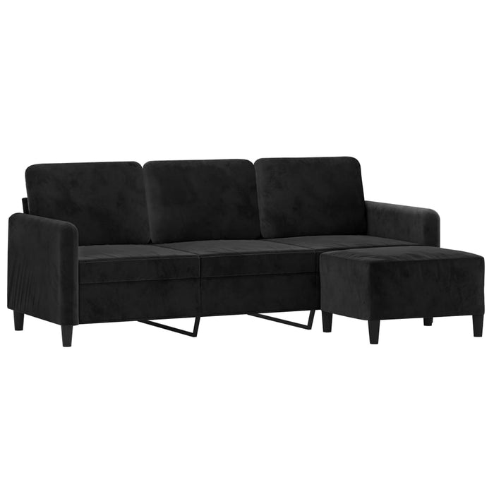 Canapea cu 3 locuri și taburet, negru, 180 cm, catifea WALTI