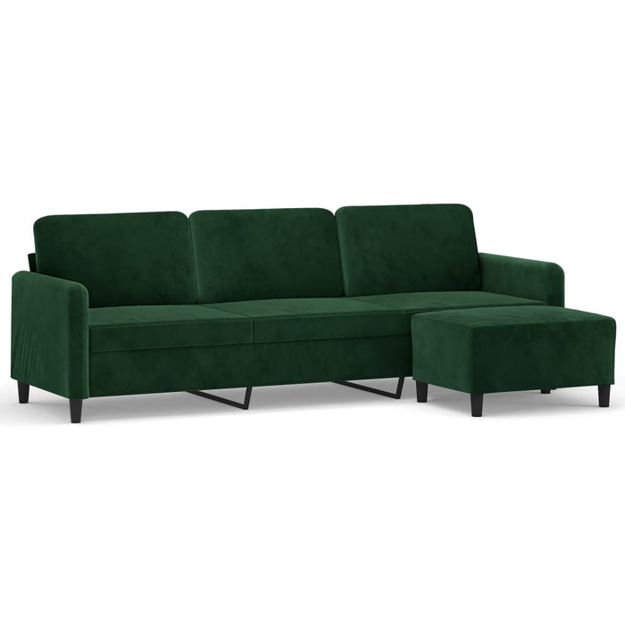 Canapea cu 3 locuri și taburet, verde închis, 210 cm, catifea WALTI