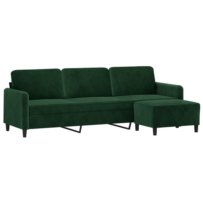 Canapea cu 3 locuri și taburet, verde închis, 210 cm, catifea WALTI