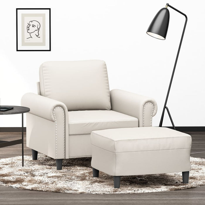 Fotoliu canapea cu taburet, crem, 60 cm, piele ecologică WALTI