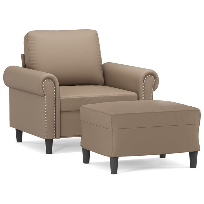 Fotoliu canapea cu taburet, cappuccino, 60 cm, piele ecologică WALTI