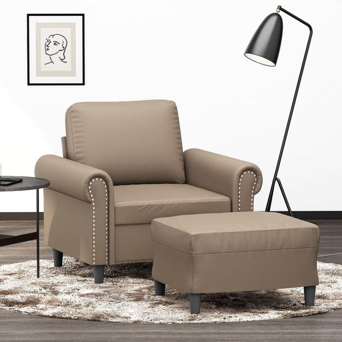 Fotoliu canapea cu taburet, cappuccino, 60 cm, piele ecologică WALTI