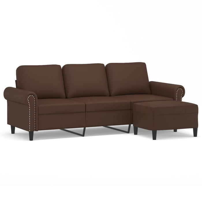 Canapea cu 3 locuri și taburet, maro, 180 cm, piele ecologică WALTI