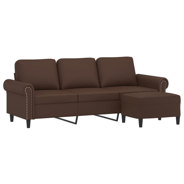 Canapea cu 3 locuri și taburet, maro, 180 cm, piele ecologică WALTI