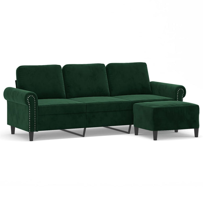 Canapea cu 3 locuri și taburet, verde închis, 180 cm, catifea WALTI