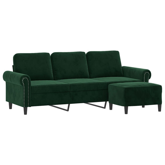 Canapea cu 3 locuri și taburet, verde închis, 180 cm, catifea WALTI