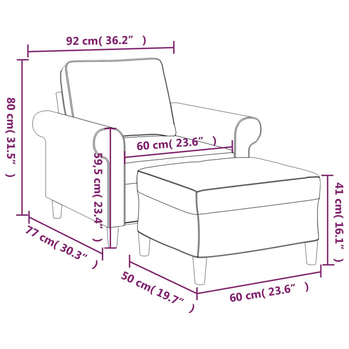 Fotoliu canapea cu taburet, maro, 60 cm, material textil WALTI