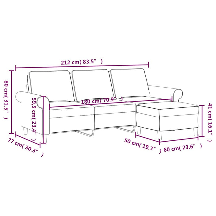 Canapea cu 3 locuri și taburet, gri închis, 180 cm, textil WALTI