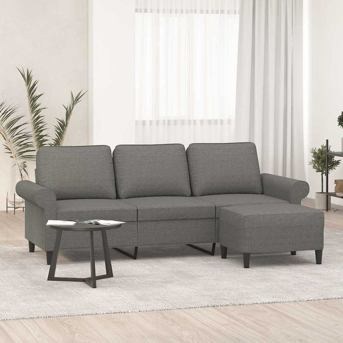 Canapea cu 3 locuri și taburet, gri închis, 180 cm, textil WALTI