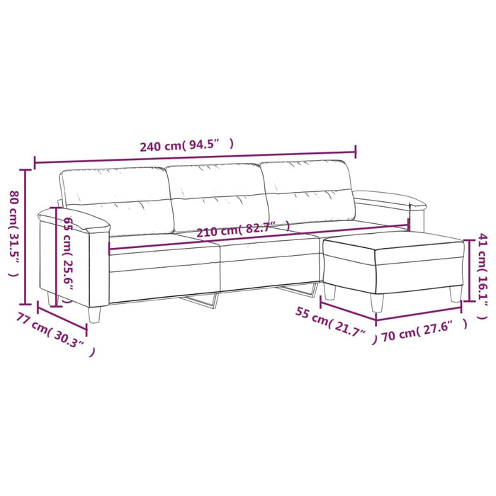 Canapea cu 3 locuri și taburet, gri taupe, 210 cm, microfibră WALTI