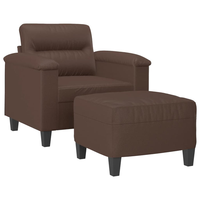 Fotoliu canapea cu taburet, maro, 60 cm, piele ecologică WALTI