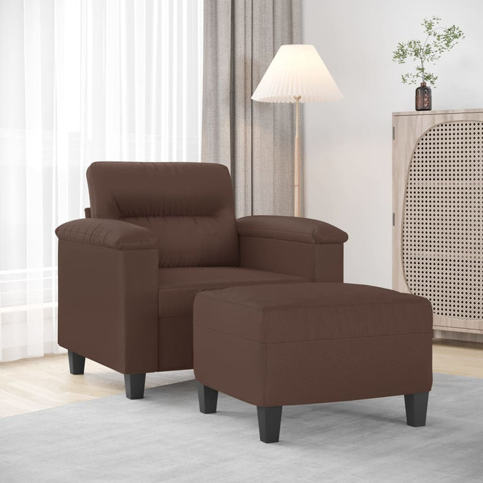 Fotoliu canapea cu taburet, maro, 60 cm, piele ecologică WALTI
