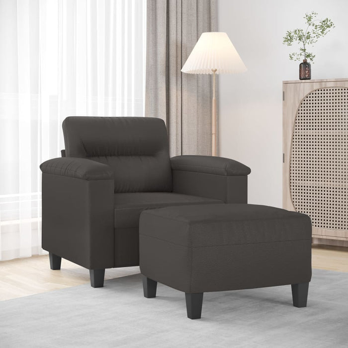 Fotoliu canapea cu taburet, gri, 60 cm, piele ecologică WALTI