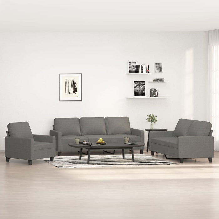 Set de canapele cu perne, 3 piese, gri închis, textil WALTI