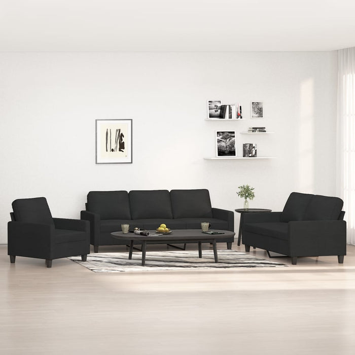Set de canapele cu perne, 3 piese, negru, textil WALTI