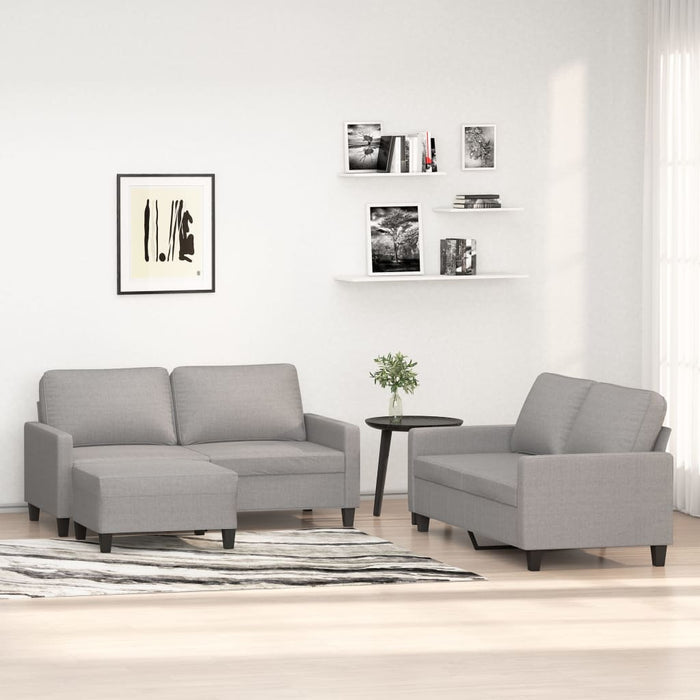 Set de canapele cu perne, 3 piese, gri deschis, textil WALTI