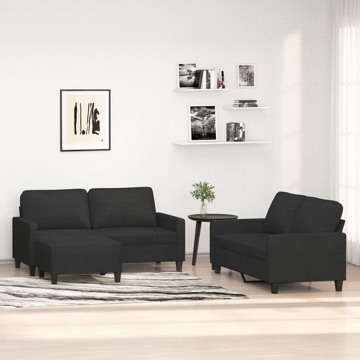 Set de canapele cu perne, 3 piese, negru, textil WALTI