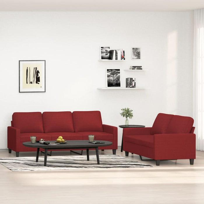 Set canapea cu perne, 2 piese, roșu vin, material textil WALTI