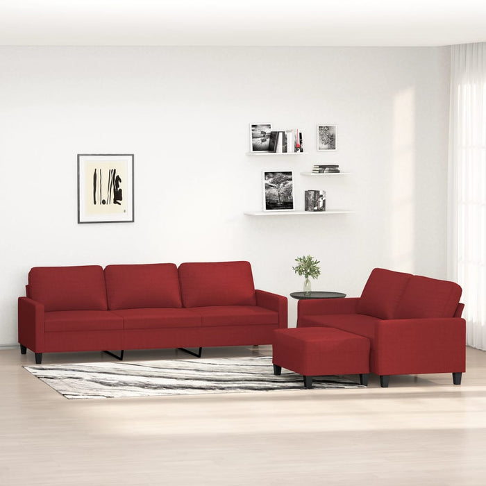 Set canapea cu perne, 3 piese, roșu vin, material textil WALTI