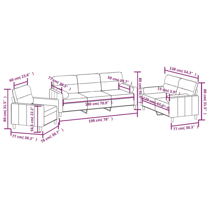 Set canapea perne/perne decorative, 3 piese, maro, textil WALTI
