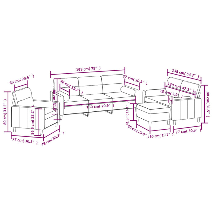 Set canapea perne/perne decorative, 4 piese, gri deschis textil WALTI