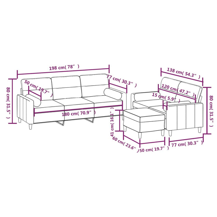 Set canapea perne/perne decorative, 3 piese, maro, textil WALTI