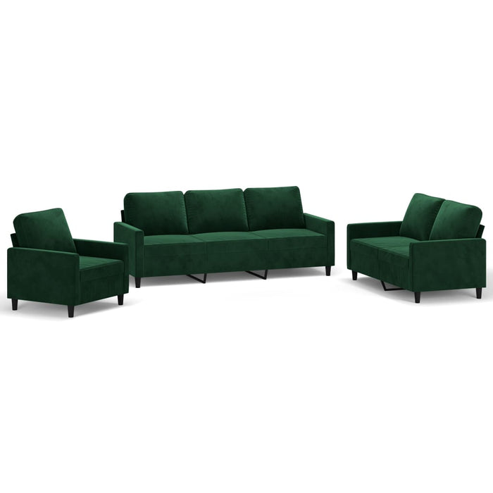 Set de canapele cu perne, 3 piese, verde închis, catifea WALTI