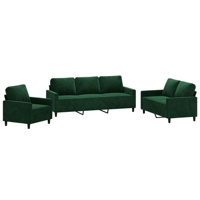 Set de canapele cu perne, 3 piese, verde închis, catifea WALTI