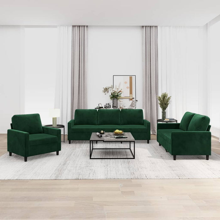 Set de canapele cu perne, 3 piese, verde închis, catifea WALTI