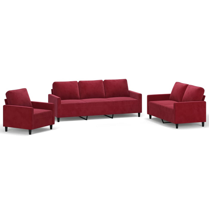 Set canapea cu perne, 3 piese, roșu vin, catifea WALTI