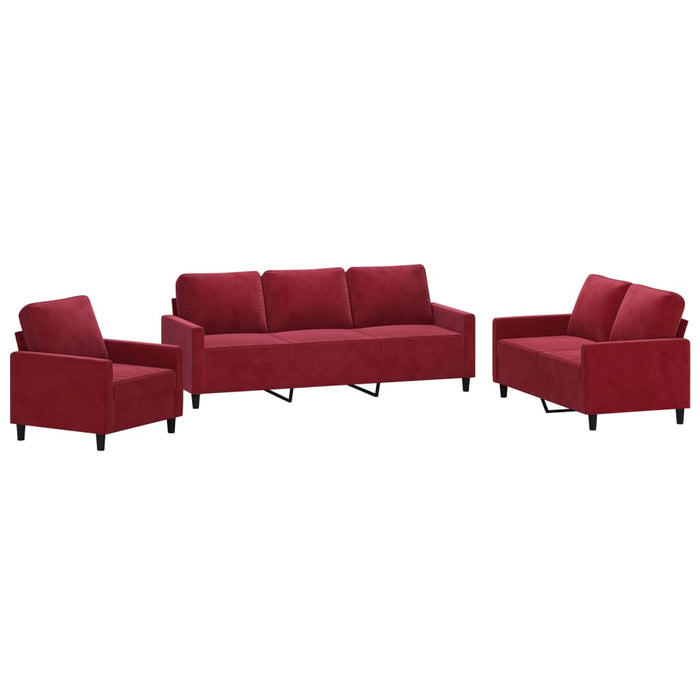 Set canapea cu perne, 3 piese, roșu vin, catifea WALTI