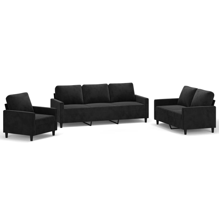 Set de canapele cu perne, 3 piese, negru, catifea WALTI
