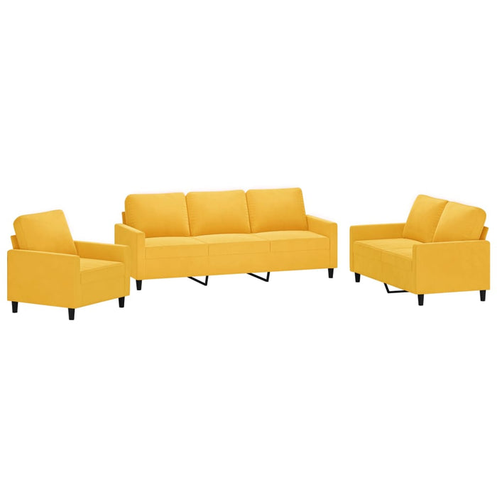 Set de canapele cu perne, 3 piese, galben, catifea WALTI